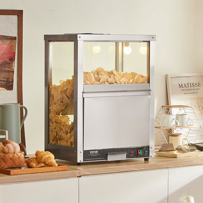 Commercial Nacho Chip Warmer, 80L Chip Warmer Machine with Heating Base and Warming Light, Nacho Machine with Deflection Board, Stainless Steel, for Nacho Chips, Popcorn, Potato Chips, Peanut