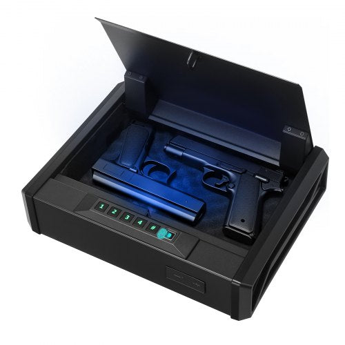 Gun Safe, Heavy Duty Handgun Safe with Fingerprint/Password/Key, 3-Way Quick Access Firearm Case Box with Lighting for 2 Pistols & 2 Magazines, Pistol Gun Box for Nightstand Bedside Desk Car