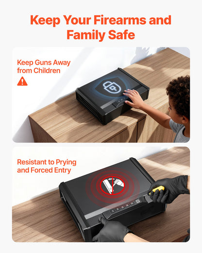 Gun Safe, Heavy Duty Handgun Safe with Fingerprint/Password/Key, 3-Way Quick Access Firearm Case Box with Lighting for 2 Pistols & 2 Magazines, Pistol Gun Box for Nightstand Bedside Desk Car