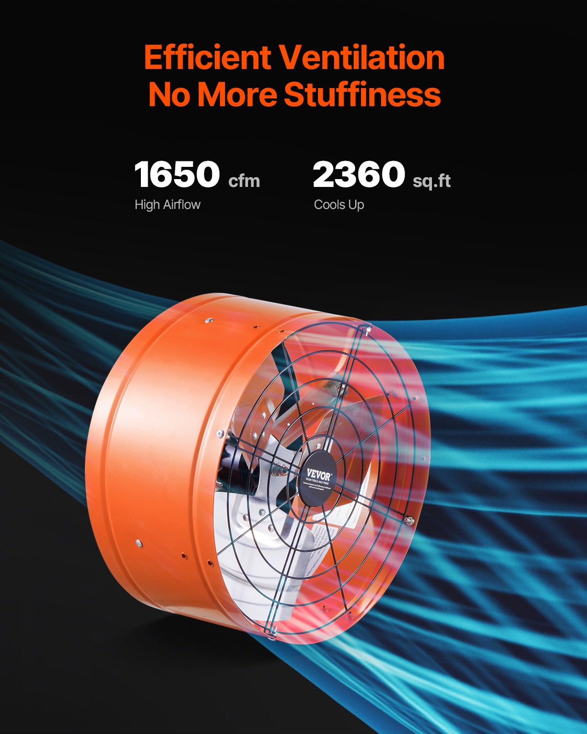 Gable Mount Fan, 15 Inch Attic Exhaust Fan with Adjustable Thermostat & Outer Mesh, 1650 CFM House Ventilator Cools Up to 2360 Sq.Ft, Quiet Ventilation for Roof, Garage & Shop, Vibrant Orange