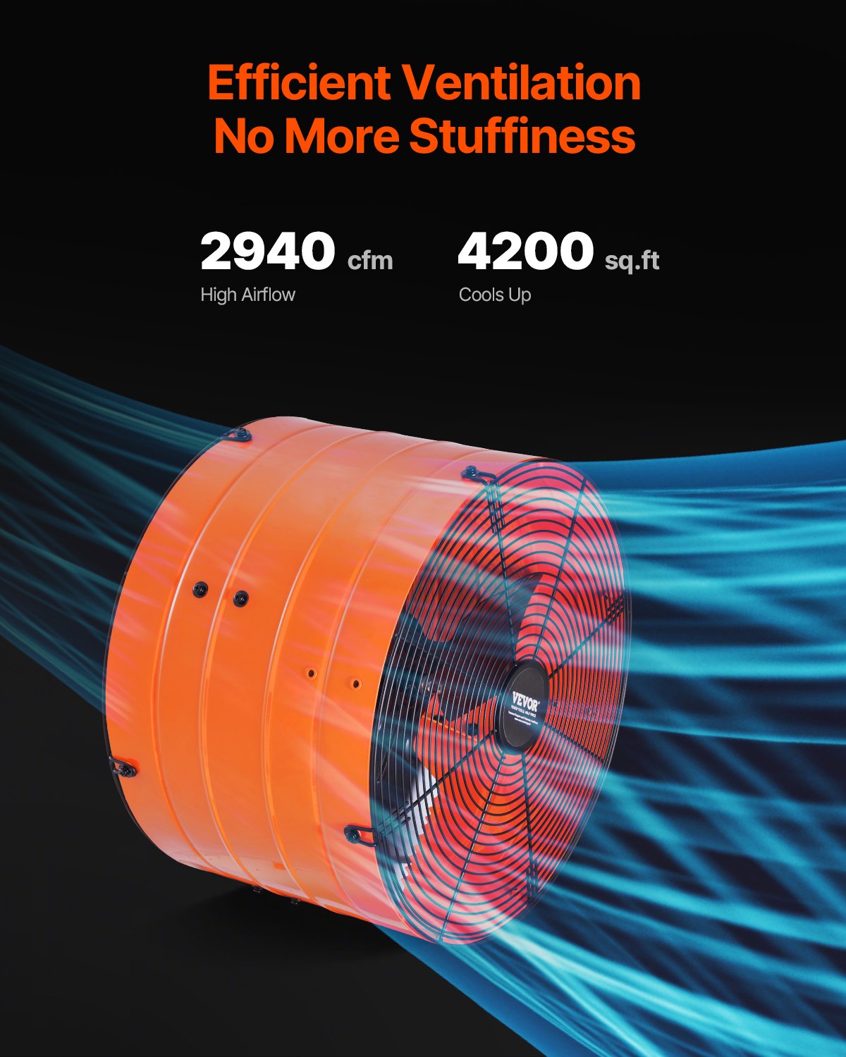 Giebelmontierter Dachbodenventilator, 40 cm (16 Zoll) mit einstellbarem Thermostat und Außengitter, 2940 CFM (ca. 89 m³/h) Luftleistung, kühlt Räume bis zu 390 m² (4200 Quadratfuß), leise Belüftung für Dach, Garage und Werkstatt, leuchtendes Orange