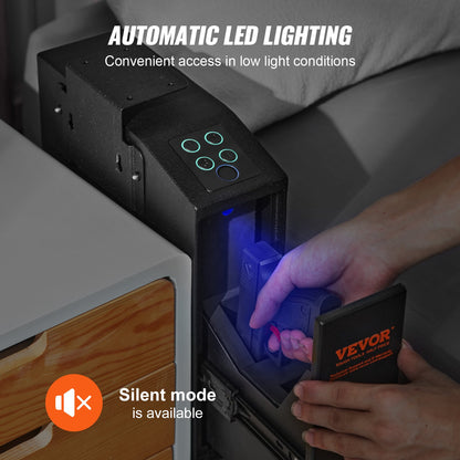 Wandmontierter Pistolen-Tresor, biometrischer Pistolen-Tresor mit drei Schnellzugriffsmethoden: Fingerabdruck, Passwort und Schlüssel, Pistolen-Tresor für 1 Pistole zur Verwendung zu Hause, am Bett, auf dem Nachttisch oder an der Wand