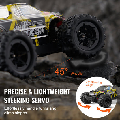 Remote Control Car, 1:18 Scale RC Car for Kids, All Terrain 4WD Off-Road Truck with 45° Wheelie & Adjustable Speed, 45 km/h High-Speed Hobby RC Racing Car Toy, Ideal Gift for 8+ Year Kids, IPX4