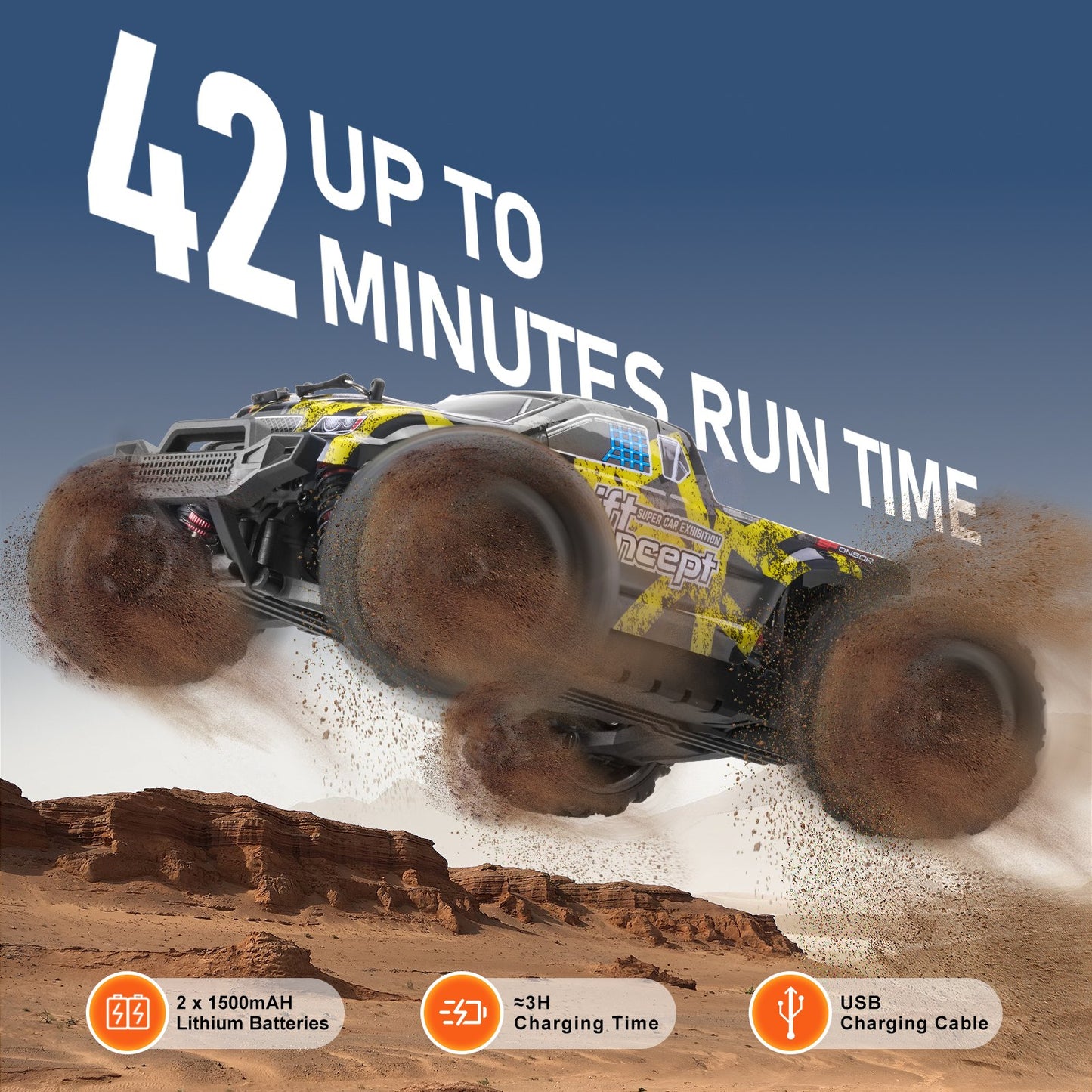 Remote Control Car, 1:18 Scale RC Car for Kids, All Terrain 4WD Off-Road Truck with 45° Wheelie & Adjustable Speed, 45 km/h High-Speed Hobby RC Racing Car Toy, Ideal Gift for 8+ Year Kids, IPX4