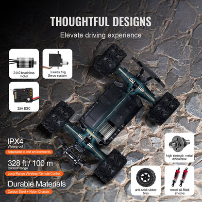 Remote Control Car, 1:18 Scale RC Car for Kids, All Terrain 4WD Off-Road Truck with 45° Wheelie & Adjustable Speed, 45 km/h High-Speed Hobby RC Racing Car Toy, Ideal Gift for 8+ Year Kids, IPX4