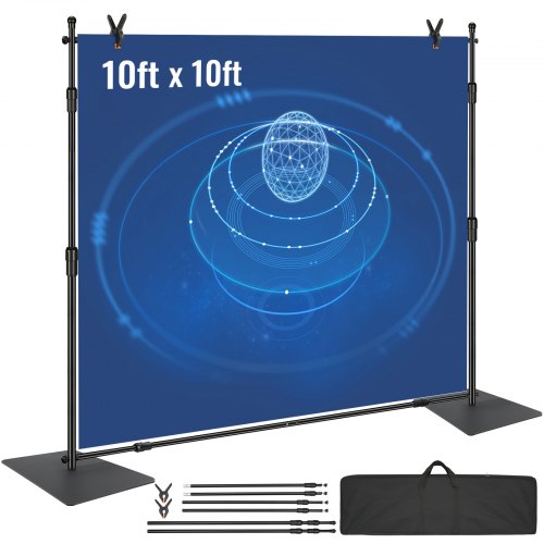 304.8 x 304.8 cm Pipe and Drape Kit, Heavy Duty Backdrop Stand with Carbon Steel Base, Adjustable Backdrop Support with 6 Clamps and A Carry Bag for Wedding, Party, Event, Photography, and Exhibition