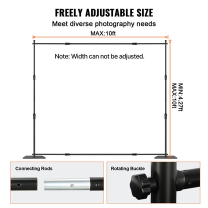 304.8 x 304.8 cm Pipe and Drape Kit, Heavy Duty Backdrop Stand with Carbon Steel Base, Adjustable Backdrop Support with 6 Clamps and A Carry Bag for Wedding, Party, Event, Photography, and Exhibition