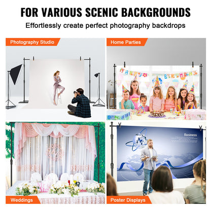 304.8 x 304.8 cm Pipe and Drape Kit, Heavy Duty Backdrop Stand with Carbon Steel Base, Adjustable Backdrop Support with 6 Clamps and A Carry Bag for Wedding, Party, Event, Photography, and Exhibition
