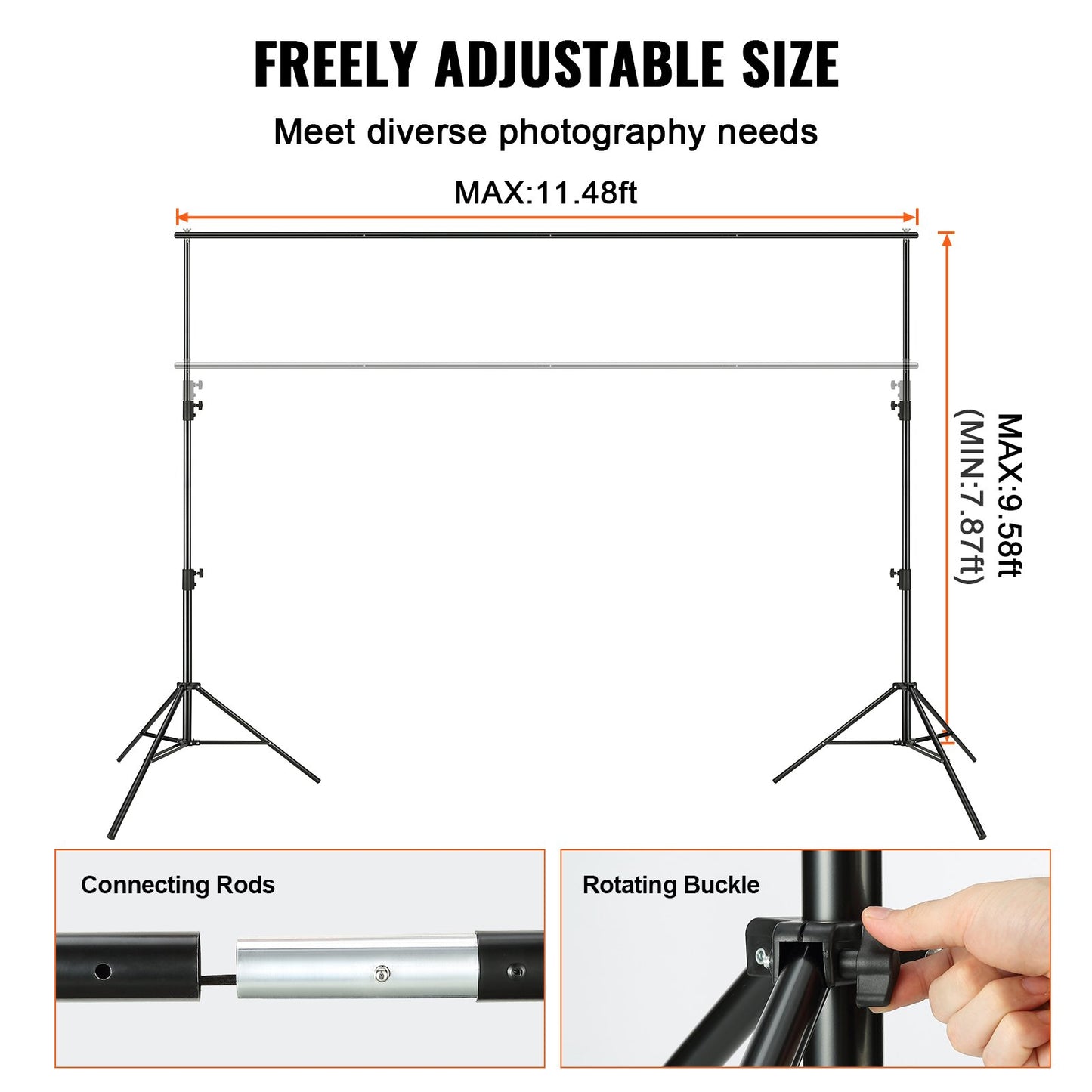 365.7 x 304.8 cm Heavy Duty Backdrop Stand, Height Adjustable Photography Backdrop Stand, Background Support System with 6 Clamps and A Carry Bag, for Party, Wedding, Display, Photo