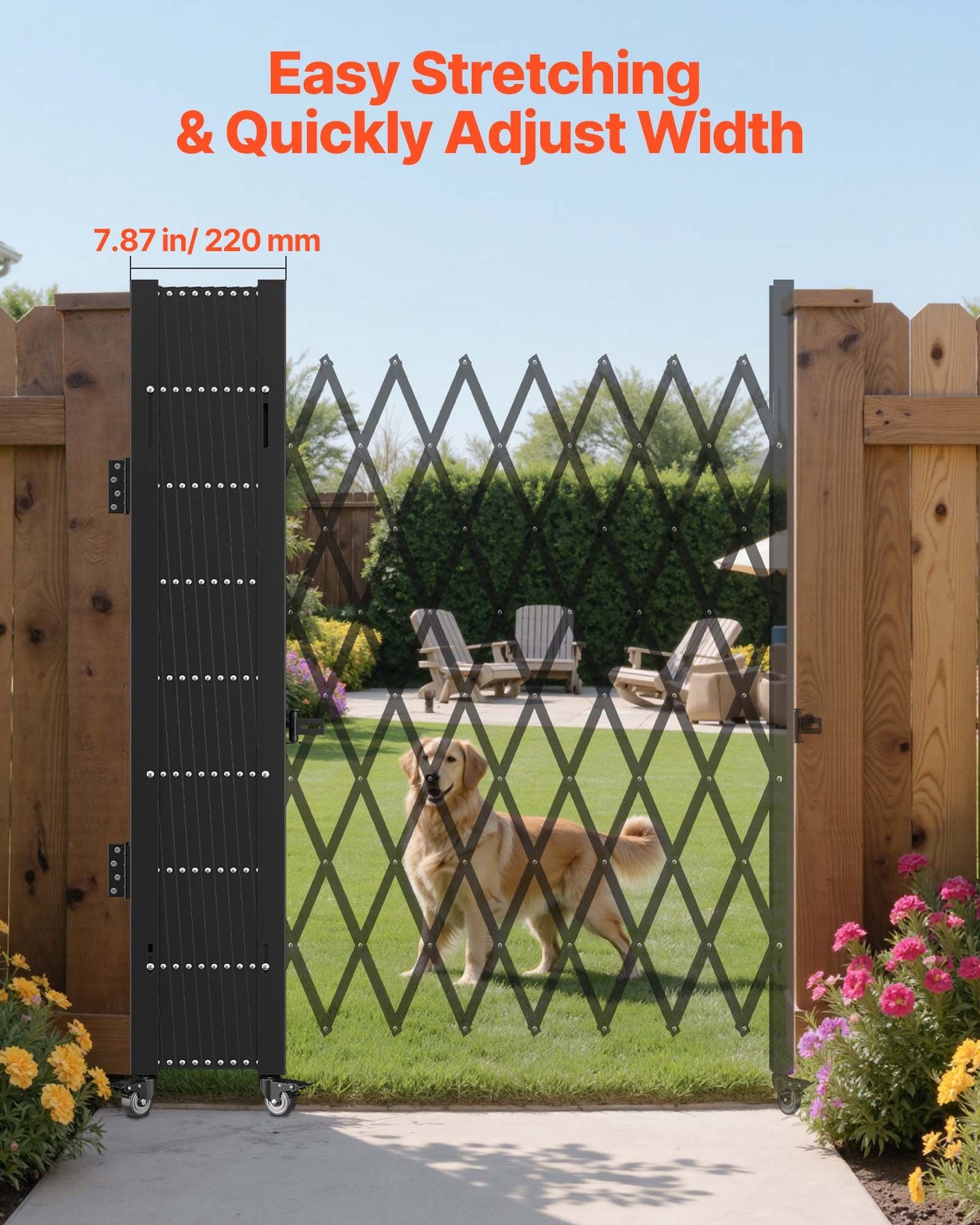 Faltbares Sicherheitstor (198 cm H x 229 cm B), Stahl-Falttor, flexibles Ausziehtor, 360°-Rolltor, Scherentor mit Vorhängeschloss