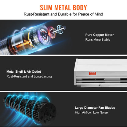 1,2 m großer, leistungsstarker Luftschleier für den gewerblichen Innenbereich mit 2 Geschwindigkeiten und 2038 m³/h Luftdurchsatz, UL-zertifiziert, zur Wandmontage für Türen, Türüberlüfter mit robustem Endschalter, einfache Installation, unbeheizt