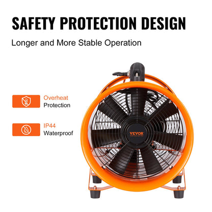 30.5cm Portable Ventilator, 2 Speed 2894CFM High-Velocity Industrial Utility Blower Fan with 10m Flexible Duct Hose, Exhaust Axial Fan for Basements, Workshops, Warehouses, Orange