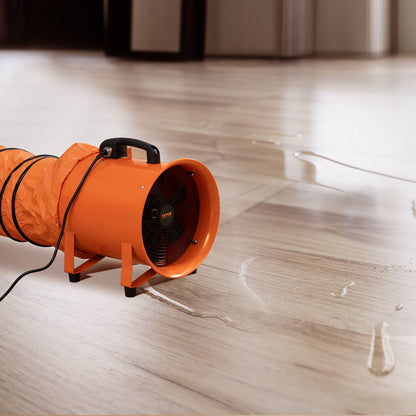 30.5cm Portable Ventilator, 2 Speed 2894CFM High-Velocity Industrial Utility Blower Fan with 10m Flexible Duct Hose, Exhaust Axial Fan for Basements, Workshops, Warehouses, Orange