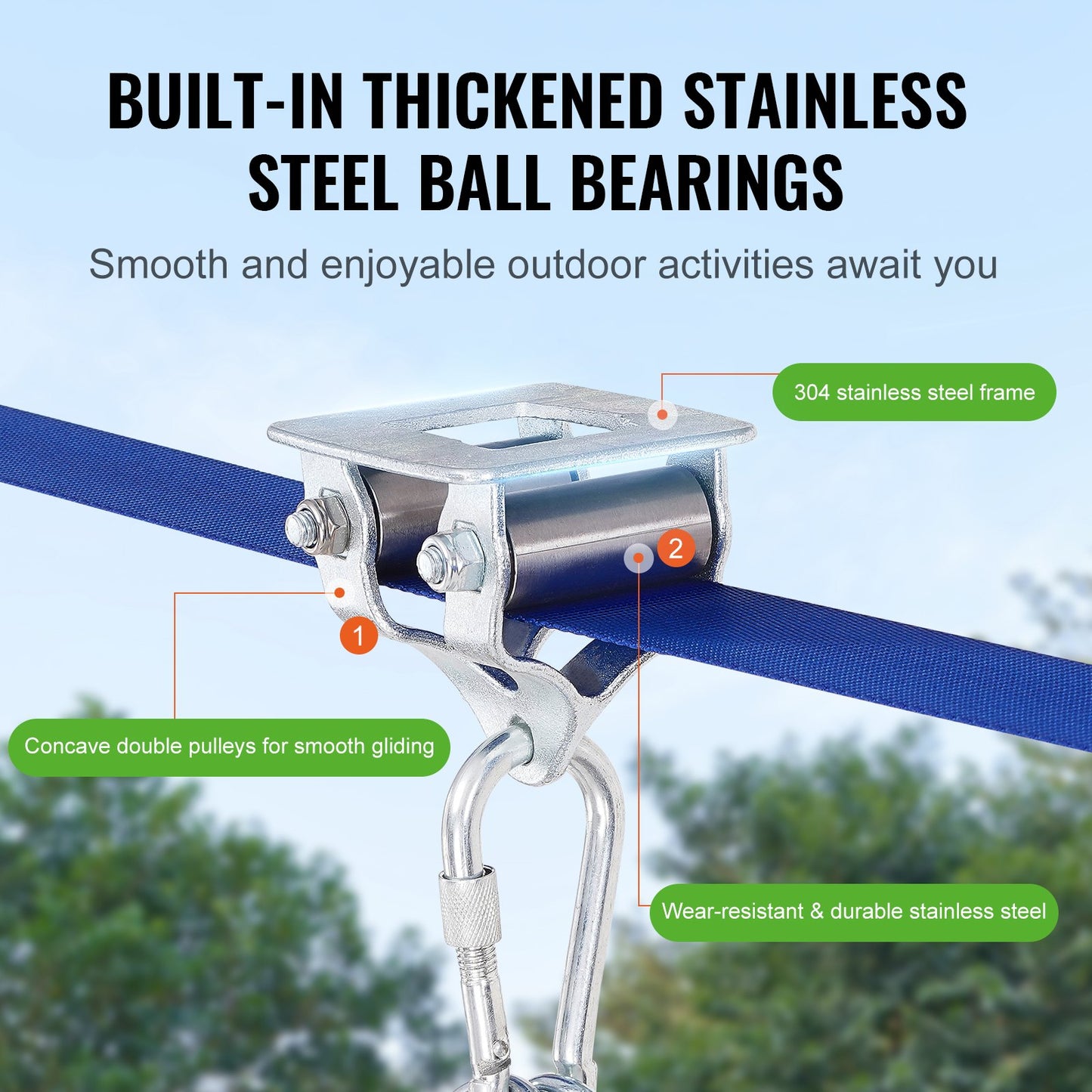 Zipline Kit for Kids and Adult, 52 ft Zip Line Kits Up to 500 lb, Backyard Outdoor Quick Setup Zipline, Playground Entertainment with Zipline, Nylon Safety Harness, Seat, and Handlebar