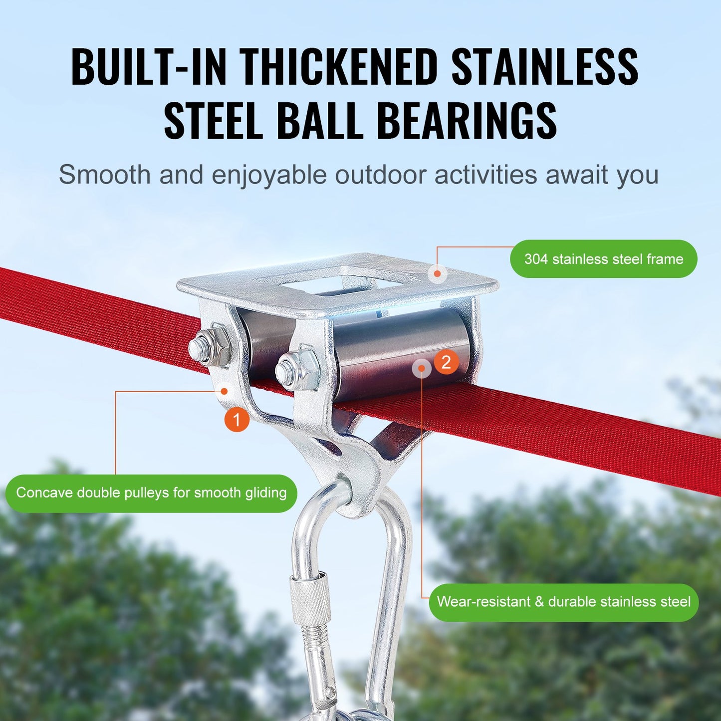 Zipline Kit for Kids and Adult, 65 ft Zip Line Kits Up to 500 lb, Backyard Outdoor Quick Setup Zipline, Playground Entertainment with Zipline, Nylon Safety Harness, Seat, and Handlebar