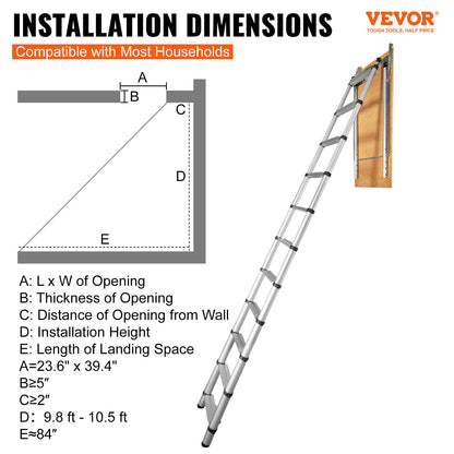 Attic Ladder Telescoping, 158.8 kg Capacity, 100 cm x 60 cm, Multi-Purpose Aluminium Extension, Lightweight and Portable, Fits 3m-3.2m Ceiling Heights, Convenient Access to Your Attic Standard