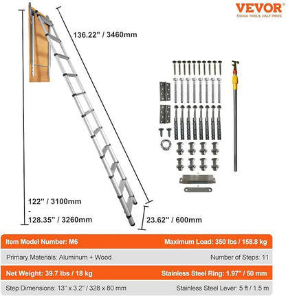 Attic Ladder Telescoping, 158.8 kg Capacity, 100 cm x 60 cm, Multi-Purpose Aluminium Extension, Lightweight and Portable, Fits 3m-3.2m Ceiling Heights, Convenient Access to Your Attic Standard