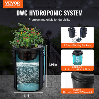 DWC Hydroponics Grow System, Hydroponic Growing System with Top Drip Kit, Deep Water Culture 5-Gallon 2 Buckets, with Air Pump, Air Stones and Water Level Device for Leafy Vegetables