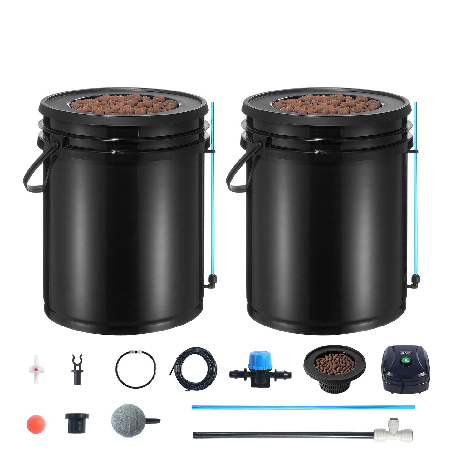 DWC Hydroponics Grow System, Hydroponic Growing System with Top Drip Kit, Deep Water Culture 5-Gallon 2 Buckets, with Air Pump, Air Stones and Water Level Device for Leafy Vegetables