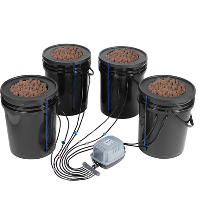 DWC Hydroponics Grow System, Hydroponic Growing System with Top Drip Kit, Deep Water Culture 5-Gallon 4 Buckets, with Air Pump, Air Stones and Water Level Device for Leafy Vegetables