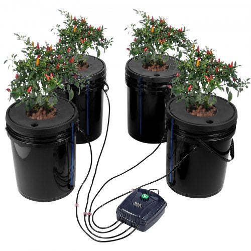 DWC Hydroponics Grow System, Hydroponic Growing System, Deep Water Culture 5-Gallon 4 Buckets, DWC System with Air Pump, Air Stones and Water Level Device for Leafy Vegetables