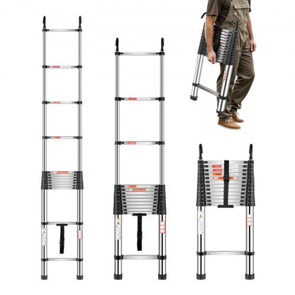 Telescoping Ladder, 5030mm Stainless Steel Lightweight Extension Ladder, Multi-Button Retraction Collapsible Ladders, 150 kg Capacity & Non-Slip Feet, Portable 13-Step Ladders for Home RV Loft