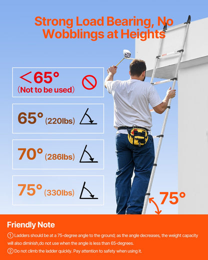 Telescoping Ladder, 5030mm Stainless Steel Lightweight Extension Ladder, Multi-Button Retraction Collapsible Ladders, 150 kg Capacity & Non-Slip Feet, Portable 13-Step Ladders for Home RV Loft