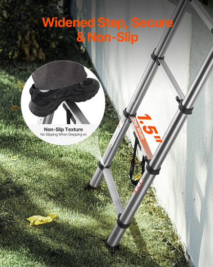Telescoping Ladder, 5030mm Stainless Steel Lightweight Extension Ladder, Multi-Button Retraction Collapsible Ladders, 150 kg Capacity & Non-Slip Feet, Portable 13-Step Ladders for Home RV Loft