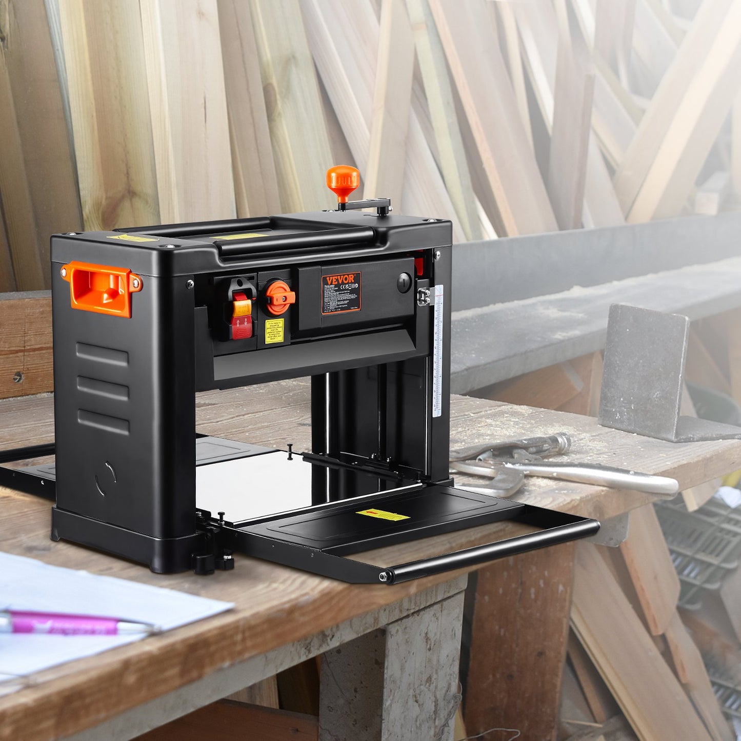 Thickness Planer, Two Speed, 33 cm Width Worktable Benchtop Planer, Three-Blade, 15-Amp 2000W Powerful Motor, 30.5 cm Extended Infeeding Table, Low Noise for both hard & soft wood material removal