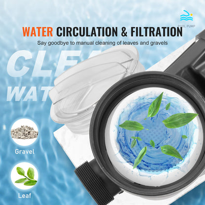 1500 W(2HP) Above Ground Pool Pump, 220V-240V, 1450 / 2860 RPM Dual Speed Pump 1800W, 33000 L/H Max. Flow Powerful Pump, Energy Saving Swimming Pool Pump for Above Ground Pool, CE Certification