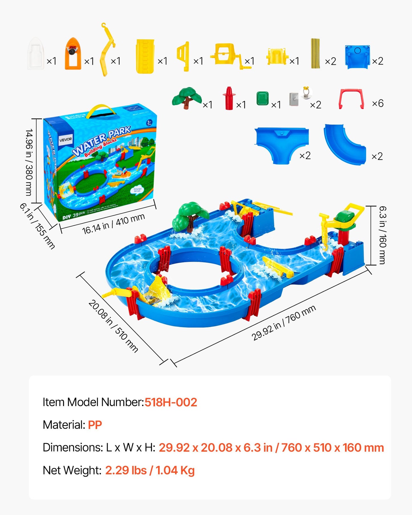 Wassertisch für Kleinkinder, Spielset mit Wasserlauf für Kinder, Sommer-Wasserpark-Spielset für Garten, Rasen und Strand mit 39 Zubehörteilen, sensorischer Spieltisch für Jungen und Mädchen ab 3 Jahren