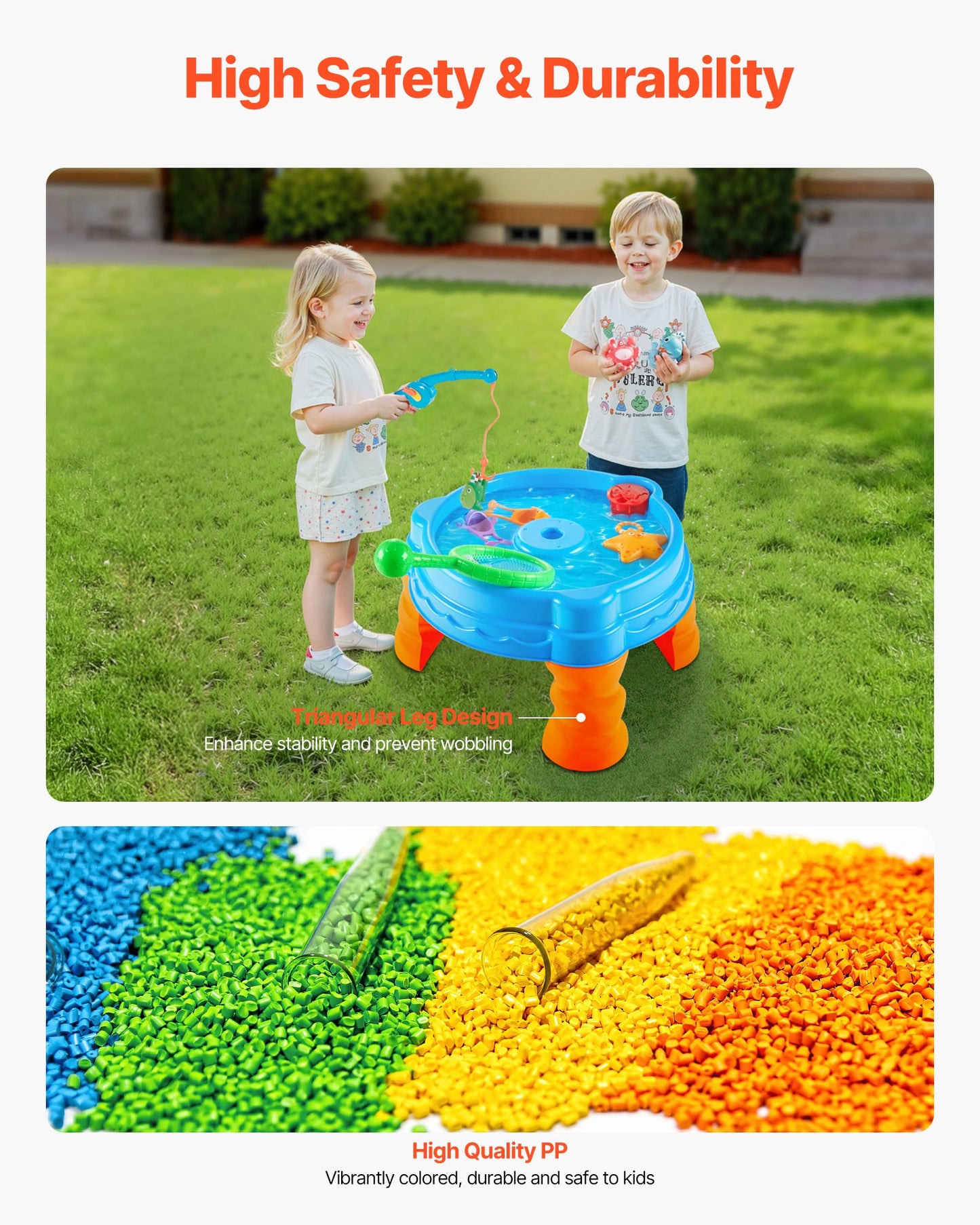 Wassertisch für Kleinkinder, Sinnes-Aktivitätstisch für Kinder, Wasserspielset „Fisch und Planschen“ mit 9-teiligem Spielzeugzubehör, Sommer-Wasserspieltisch mit Angelspielset für Jungen und Mädchen ab 3 Jahren