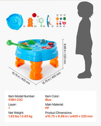 Wassertisch für Kleinkinder, Sinnes-Aktivitätstisch für Kinder, Wasserspielset „Fisch und Planschen“ mit 9-teiligem Spielzeugzubehör, Sommer-Wasserspieltisch mit Angelspielset für Jungen und Mädchen ab 3 Jahren