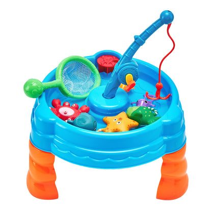 Wassertisch für Kleinkinder, Sinnes-Aktivitätstisch für Kinder, Wasserspielset „Fisch und Planschen“ mit 9-teiligem Spielzeugzubehör, Sommer-Wasserspieltisch mit Angelspielset für Jungen und Mädchen ab 3 Jahren