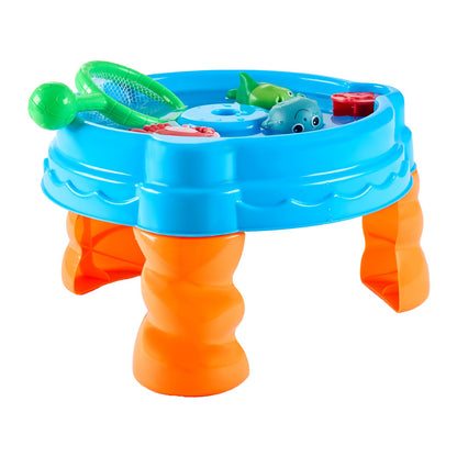 Wassertisch für Kleinkinder, Sinnes-Aktivitätstisch für Kinder, Wasserspielset „Fisch und Planschen“ mit 9-teiligem Spielzeugzubehör, Sommer-Wasserspieltisch mit Angelspielset für Jungen und Mädchen ab 3 Jahren