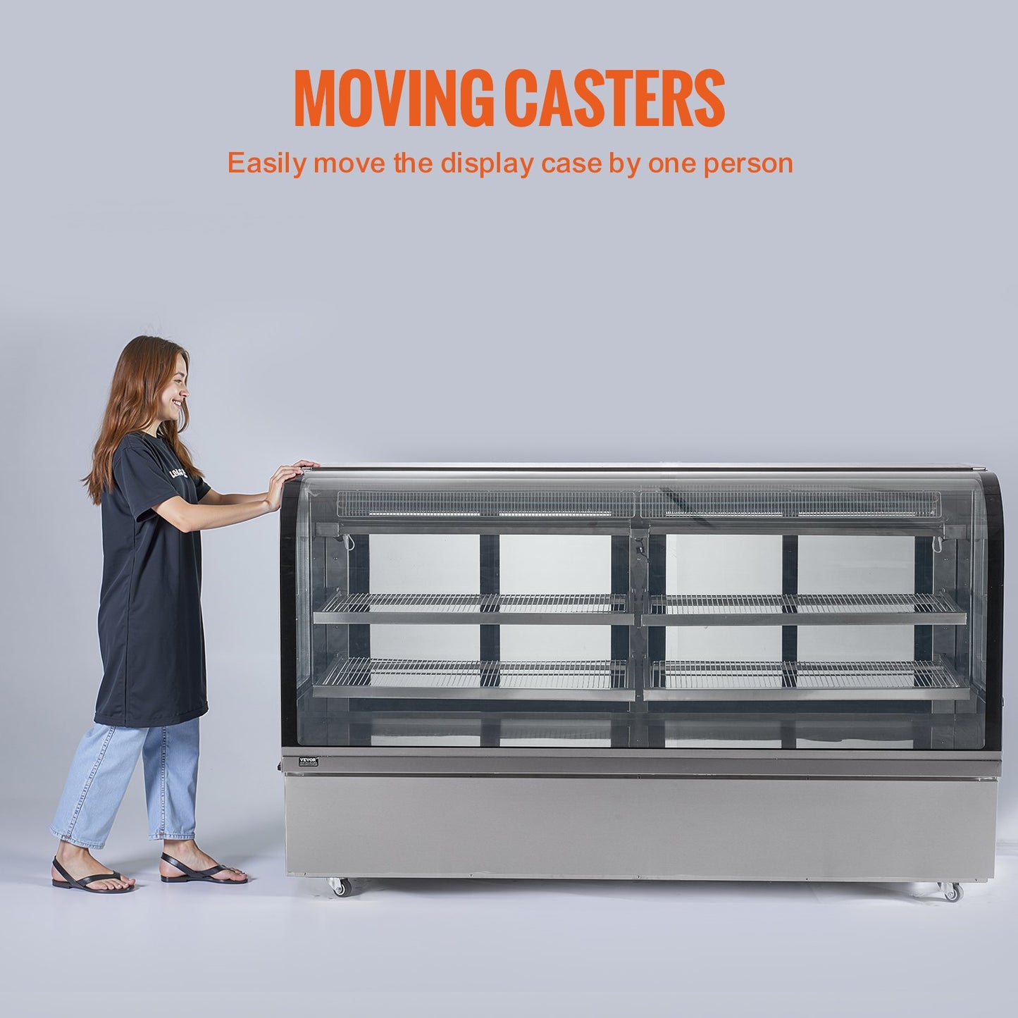 Refrigerated Display Case, 32 Cu.Ft./901L Large Pastry Display Case, 4-Tier Commercial Display Refrigerator with LED Lighting, Downdraft Cooling, Movable with Casters, for Bakery