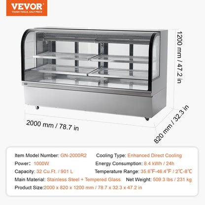 Refrigerated Display Case, 32 Cu.Ft./901L Large Pastry Display Case, 4-Tier Commercial Display Refrigerator with LED Lighting, Downdraft Cooling, Movable with Casters, for Bakery