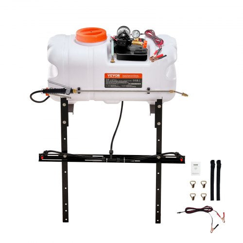 ATV-Punktspritze, 60 l ATV/UTV-Feldspritze mit Düsenbalken, 12-V-Pumpe mit Wassertank, 7,2 l/min Durchflussrate, einstellbarer Druck von 0–5,5 bar, 6 m Schlauch, weiß