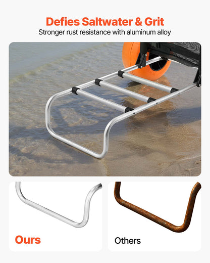 Beach Dolly with Big Wheels for Sand, 29.9" x 15.4" Cargo Deck, w/ 12" Solid Wheels, 165LBS Loading Capacity Folding Sand Cart & 27" to 44.7" Adjustable Height, Heavy Duty Cart for Beach