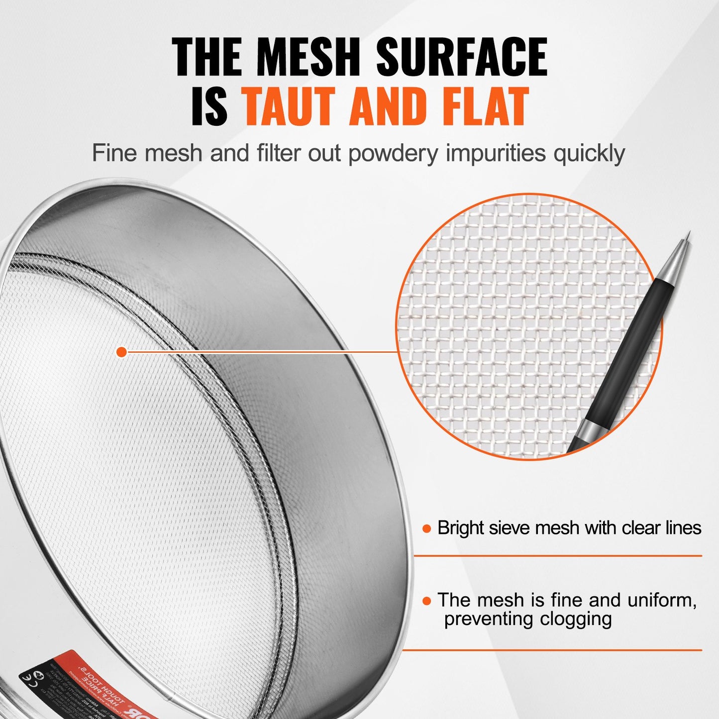Flour Sieve Fine Mesh, 12 Mesh Flour Sifter, 304 Stainless Steel Fine Mesh Sifter Food-grade, Dia. 12.6" Fine Mesh Strainers for Baking, 5 Sizes Mesh hole for Mungbean, Rice, Flour, Pearl Powder