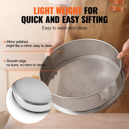 Feinmaschiges Mehlsieb, 40 Mesh, lebensmittelechter Edelstahl 304, Durchmesser 32 cm (12,6 Zoll), 5 Maschenweiten für Mungbohnen, Reis, Mehl und Perlmehl