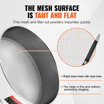 Flour Sieve Fine Mesh, 80 Mesh Flour Sifter, 304 Stainless Steel Fine Mesh Sifter Food-grade, Dia. 12.6" Fine Mesh Strainers for Baking, 5 Sizes Mesh hole for Mungbean, Rice, Flour, Pearl Powder
