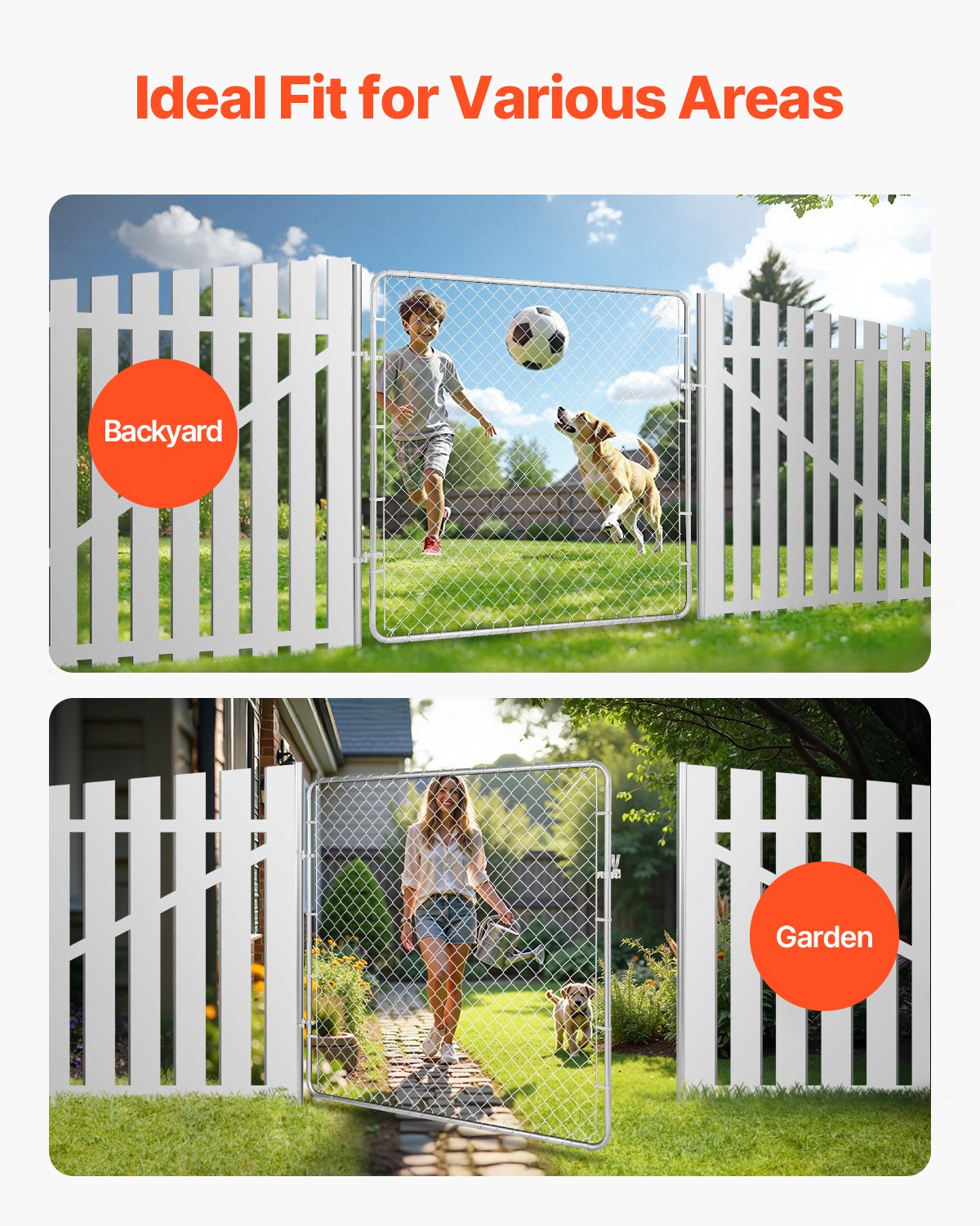 Chain Link Fence Gate, 70 x 72 in, Adjustable Chain Link Fence Panel, Fit 3 ft (W) x 4 ft (H) Garden Fence Gate Opening, Rust-Resistant Galvanized Fencing Gate for Farm Posts Not Included