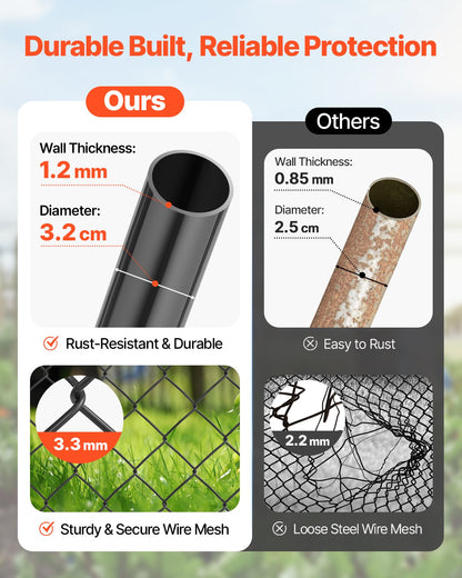 Chain Link Fence Gate, 72 x 48 in, Adjustable Chain Link Fence Panel, Fit 2.2-6 ft (W) x 6 ft (H) Garden Fence Gate Opening, Fencing Gate with Plastic Coating, for Farm Black, Posts Not Included