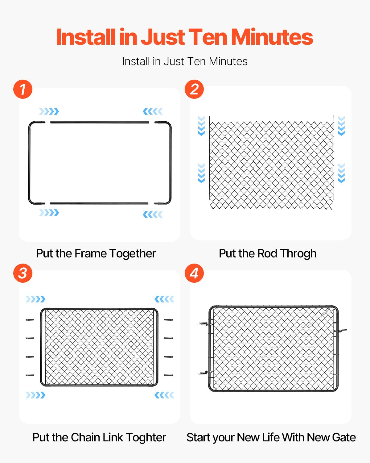 Chain Link Fence Gate, 72 x 48 in, Adjustable Chain Link Fence Panel, Fit 2.2-6 ft (W) x 6 ft (H) Garden Fence Gate Opening, Fencing Gate with Plastic Coating, for Farm Black, Posts Not Included