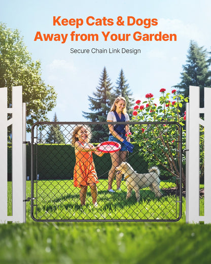 Chain Link Fence Gate, 72 x 48 in, Adjustable Chain Link Fence Panel, Fit 2.2-6 ft (W) x 6 ft (H) Garden Fence Gate Opening, Fencing Gate with Plastic Coating, for Farm Black, Posts Not Included