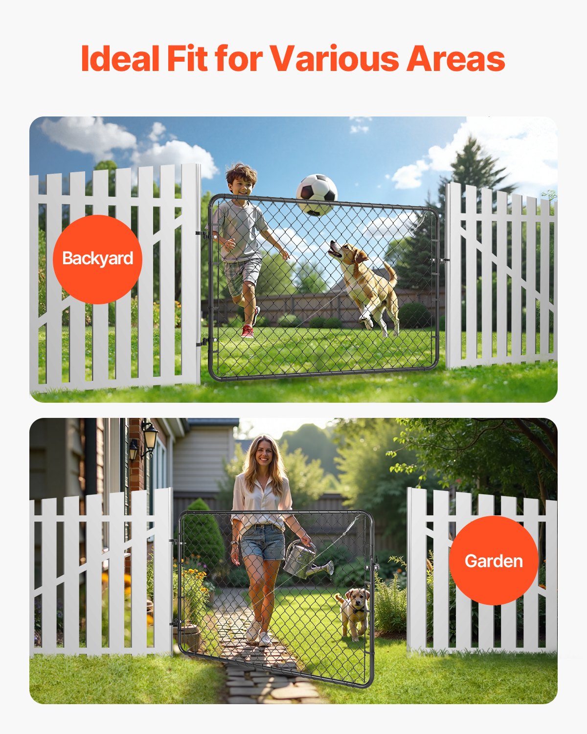 Chain Link Fence Gate, 72 x 48 in, Adjustable Chain Link Fence Panel, Fit 2.2-6 ft (W) x 6 ft (H) Garden Fence Gate Opening, Fencing Gate with Plastic Coating, for Farm Black, Posts Not Included