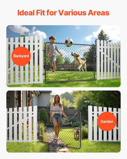 Chain Link Fence Gate, 72 x 48 in, Adjustable Chain Link Fence Panel, Fit 2.2-6 ft (W) x 6 ft (H) Garden Fence Gate Opening, Fencing Gate with Plastic Coating, for Farm Black, Posts Not Included