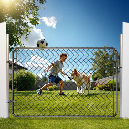 Chain Link Fence Gate, 72 x 48 in, Adjustable Chain Link Fence Panel, Fit 2.2-6 ft (W) x 6 ft (H) Garden Fence Gate Opening, Fencing Gate with Plastic Coating, for Farm Black, Posts Not Included