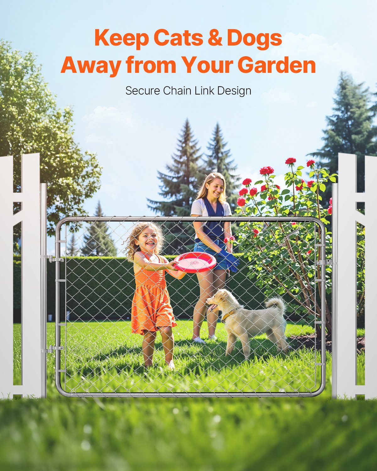 Chain Link Fence Gate, 72 x 48 in, Adjustable Chain Link Fence Panel, Fit 2.2-6 ft (W) x 6 ft (H) Garden Fence Gate Opening, Rust-Resistant Galvanized Fencing Gate for Farm, Posts Not Included